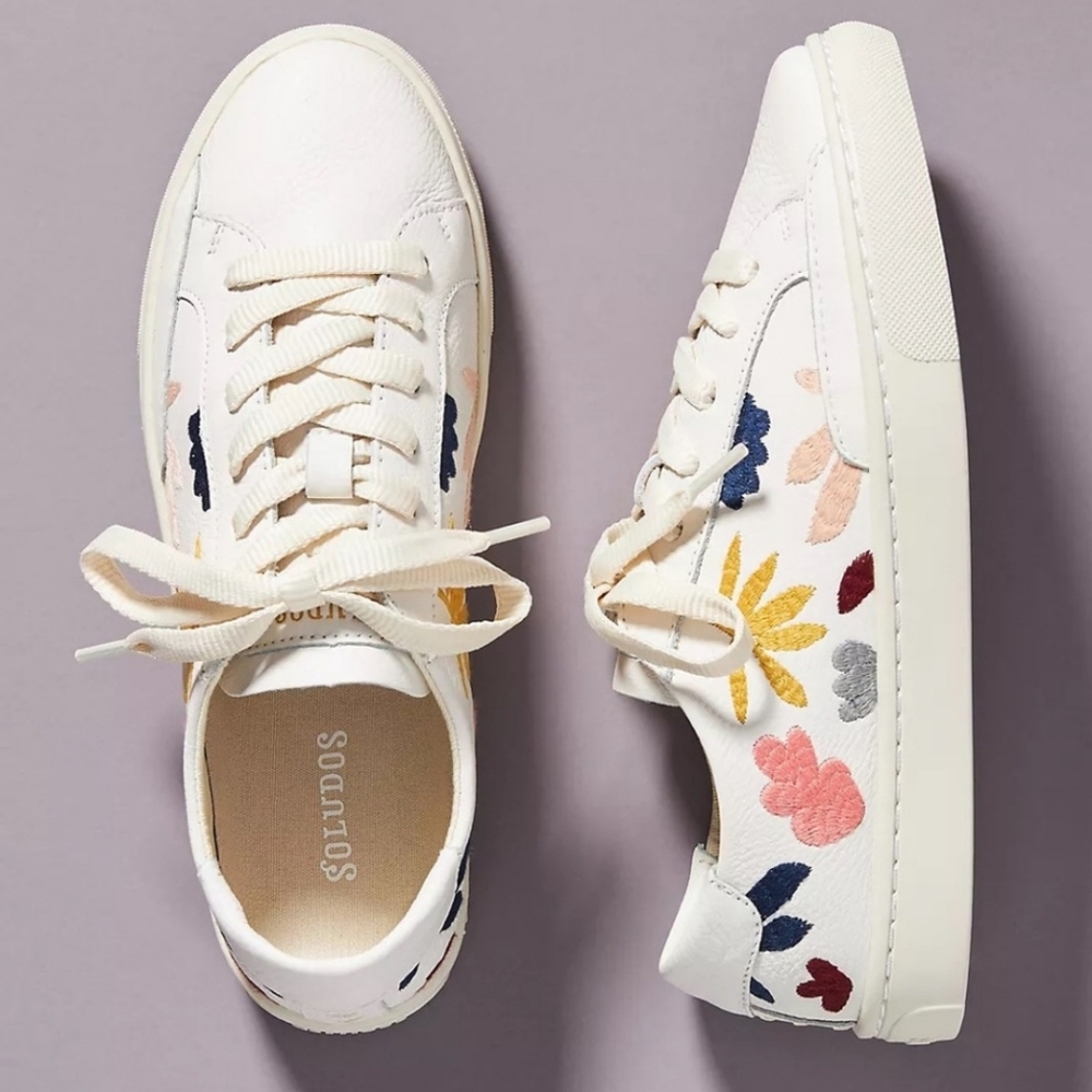 Soludos Fallen Leaves Embroidered Leather Sneakers - white & multi-colored